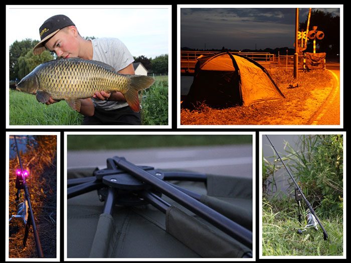 Een mooie collage van Luuk Zomerhuis van een avondje karpervissen op de Linge.